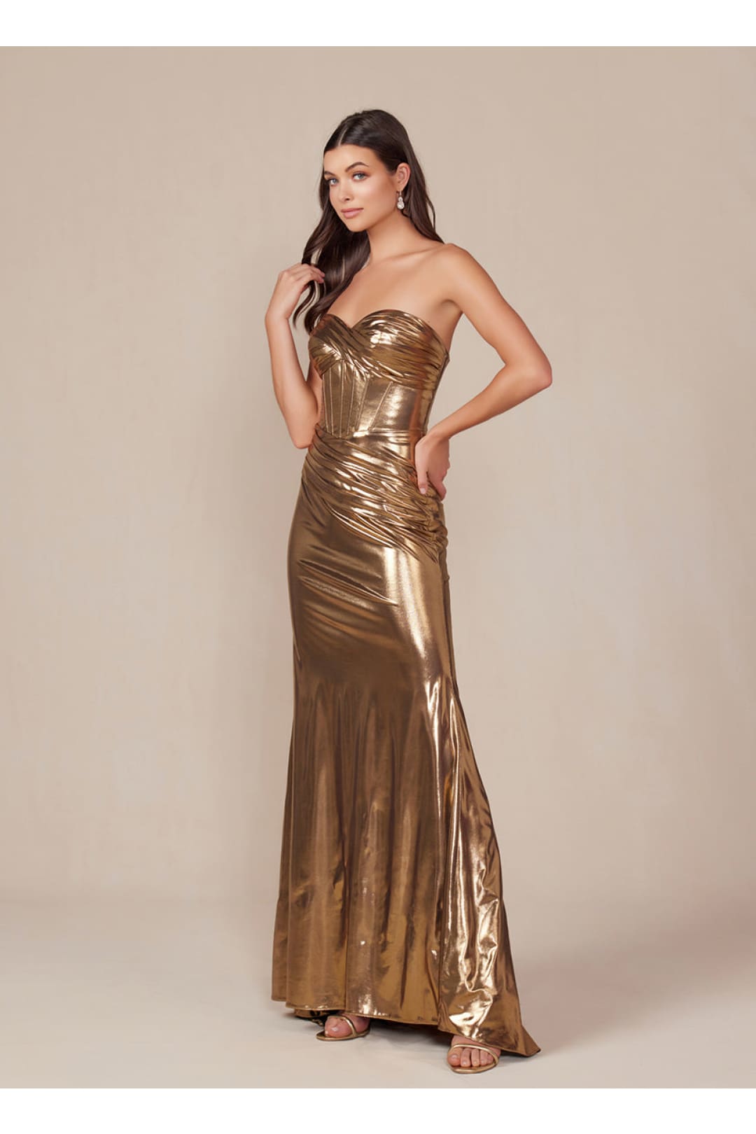 Prom Dress Formal Strapless Metallic Long Sheath Gown by Nox Anabel T1499 - Dress