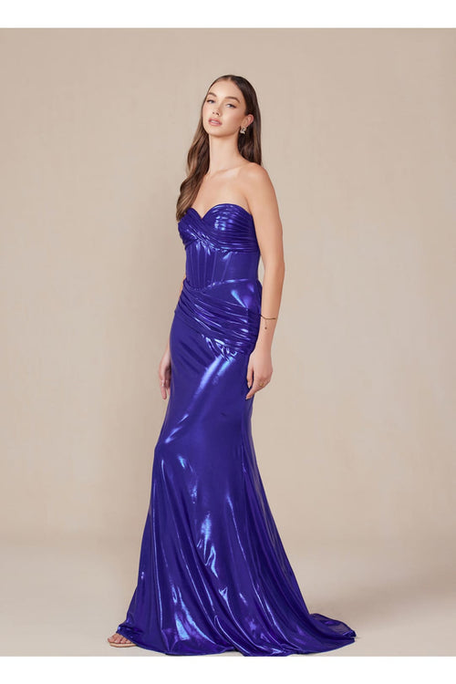 Prom Dress Formal Strapless Metallic Long Sheath Gown by Nox Anabel T1499 - Dress