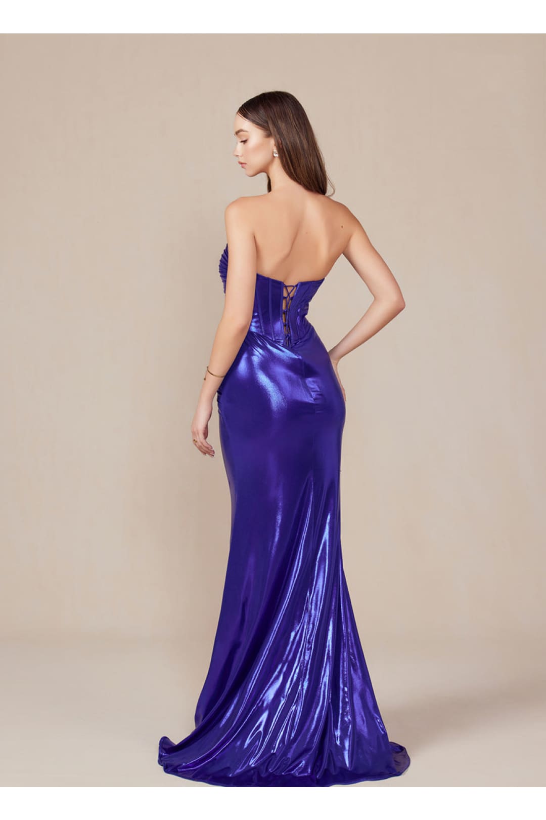 Prom Dress Formal Strapless Metallic Long Sheath Gown by Nox Anabel T1499 - Dress