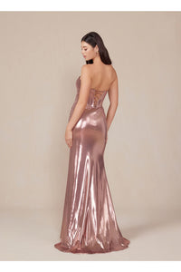 Prom Dress Formal Strapless Metallic Long Sheath Gown by Nox Anabel T1499 - Dress