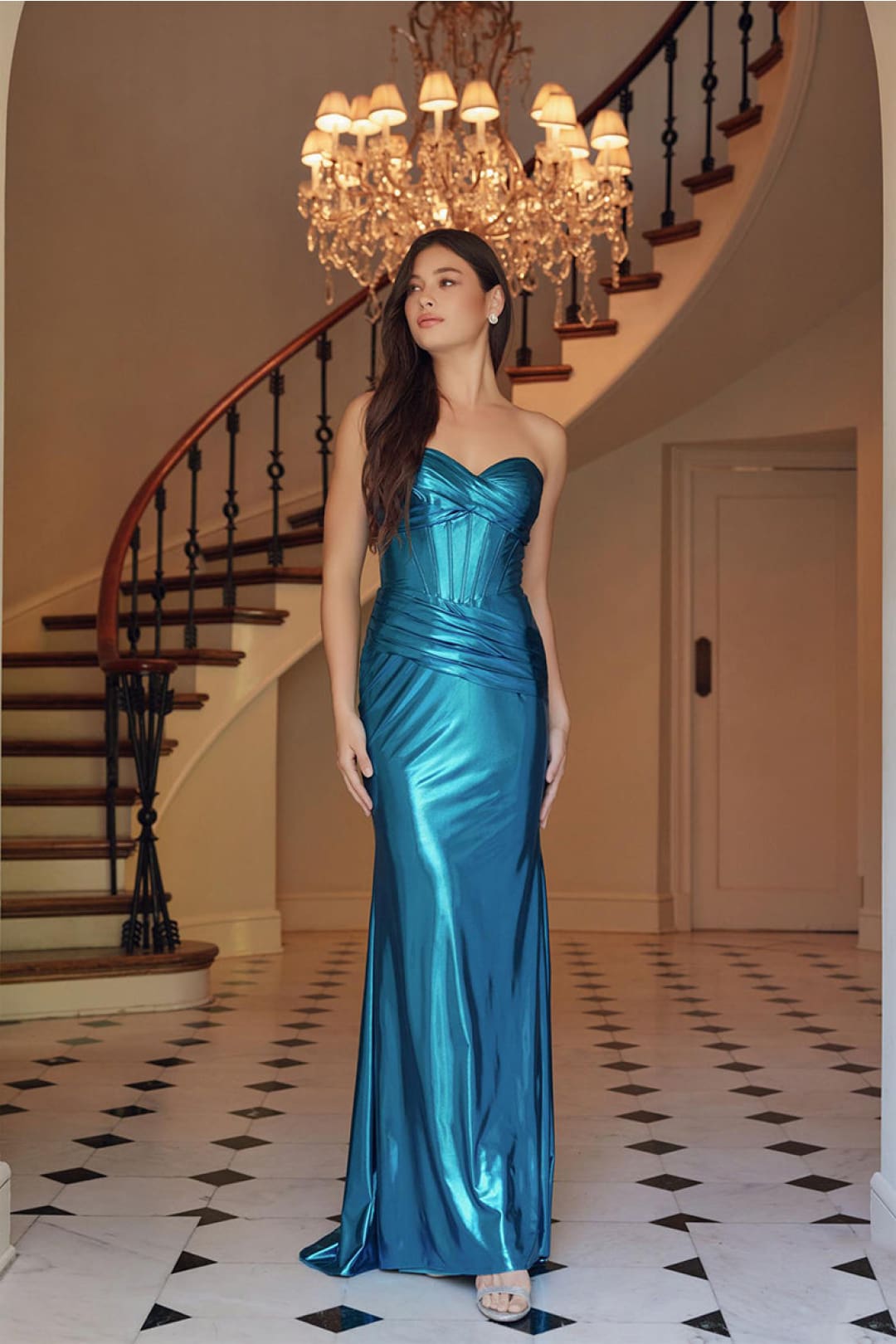 Prom Dress Formal Strapless Metallic Long Sheath Gown by Nox Anabel T1499 - Dress