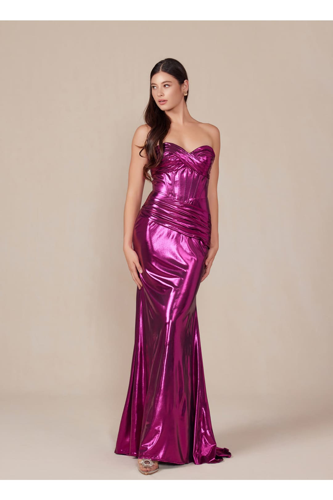 Prom Dress Formal Strapless Metallic Long Sheath Gown by Nox Anabel T1499 - Dress