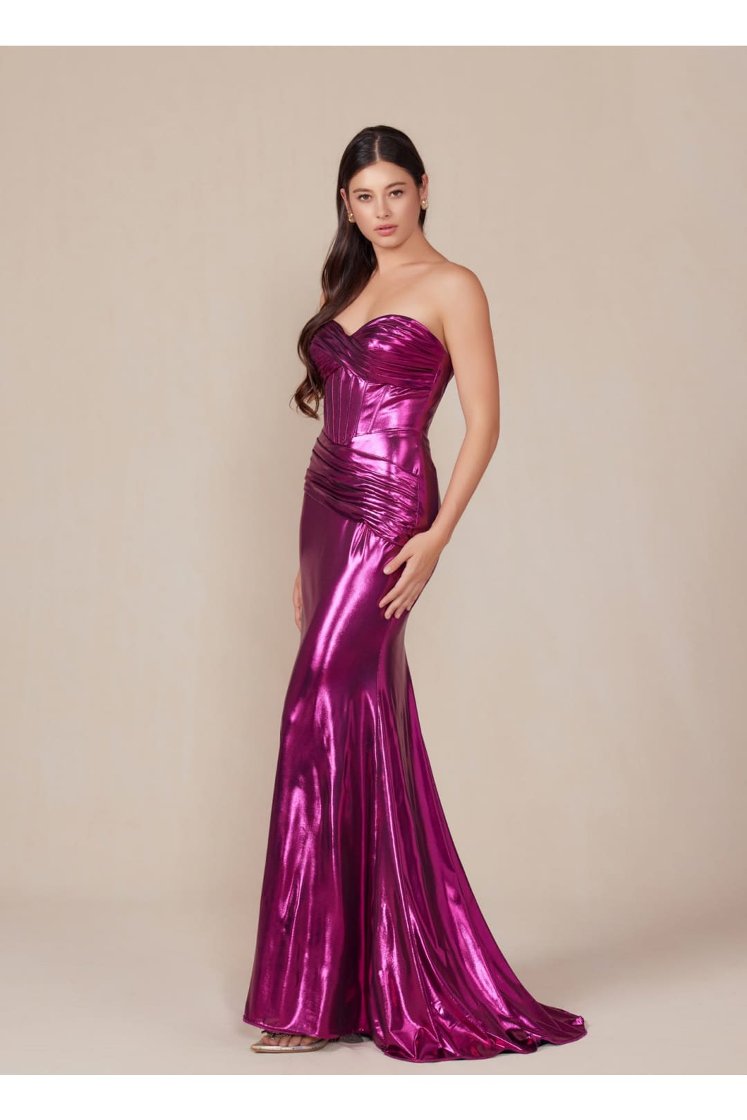 Prom Dress Formal Strapless Metallic Long Sheath Gown by Nox Anabel T1499 - MAGENTA / 00 - Dress