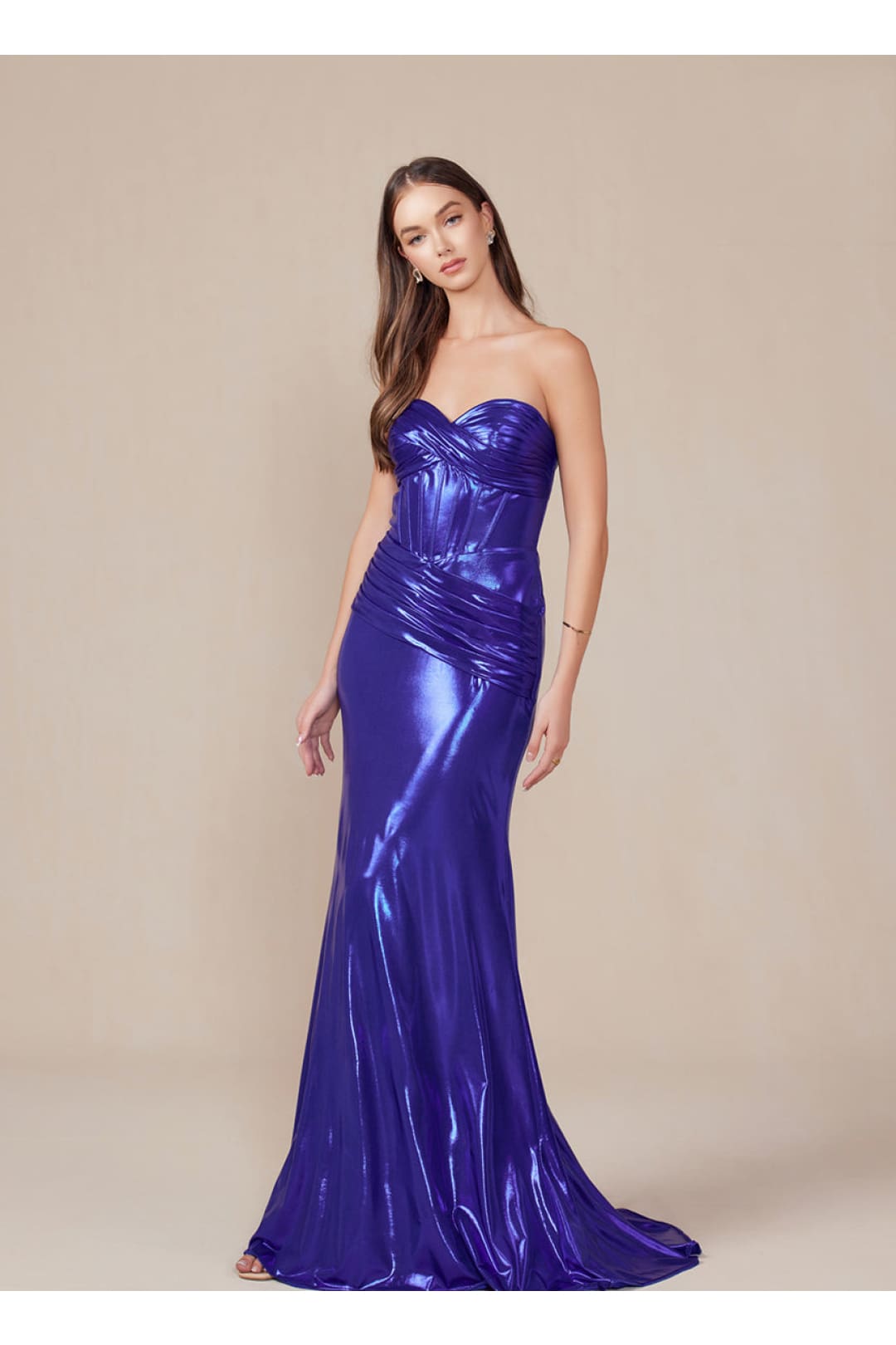 Prom Dress Formal Strapless Metallic Long Sheath Gown by Nox Anabel T1499 - ROYAL BLUE / 00 - Dress