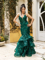 Prom Dress Plunging V-Neck Beaded Formal Gown By Royal Queen RQ8148