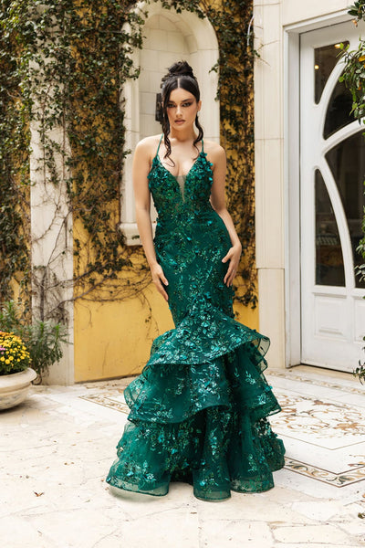 Prom Dress Plunging V-Neck Beaded Formal Gown By Royal Queen RQ8148 - HUNTERGREEN / 4 - Dress