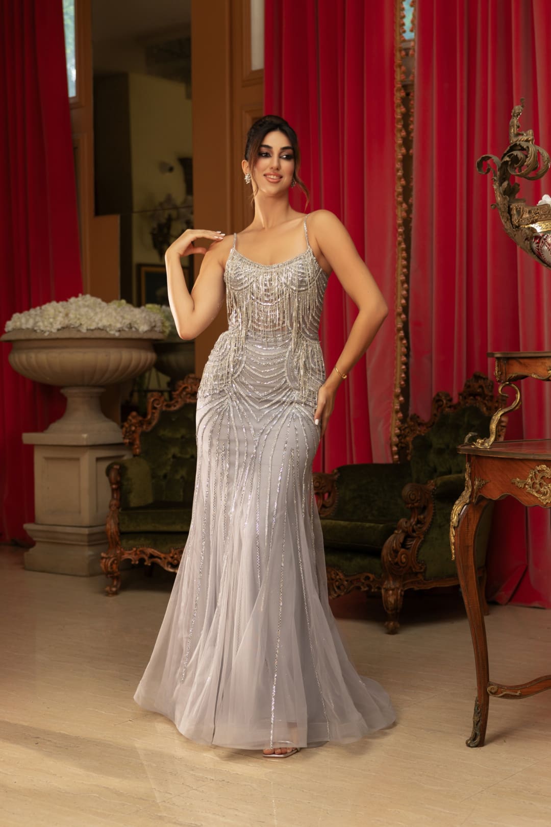 scoop neck dresses evening Jovani 43052 Scoop Neckline Quarter Sleeve Evening Gown