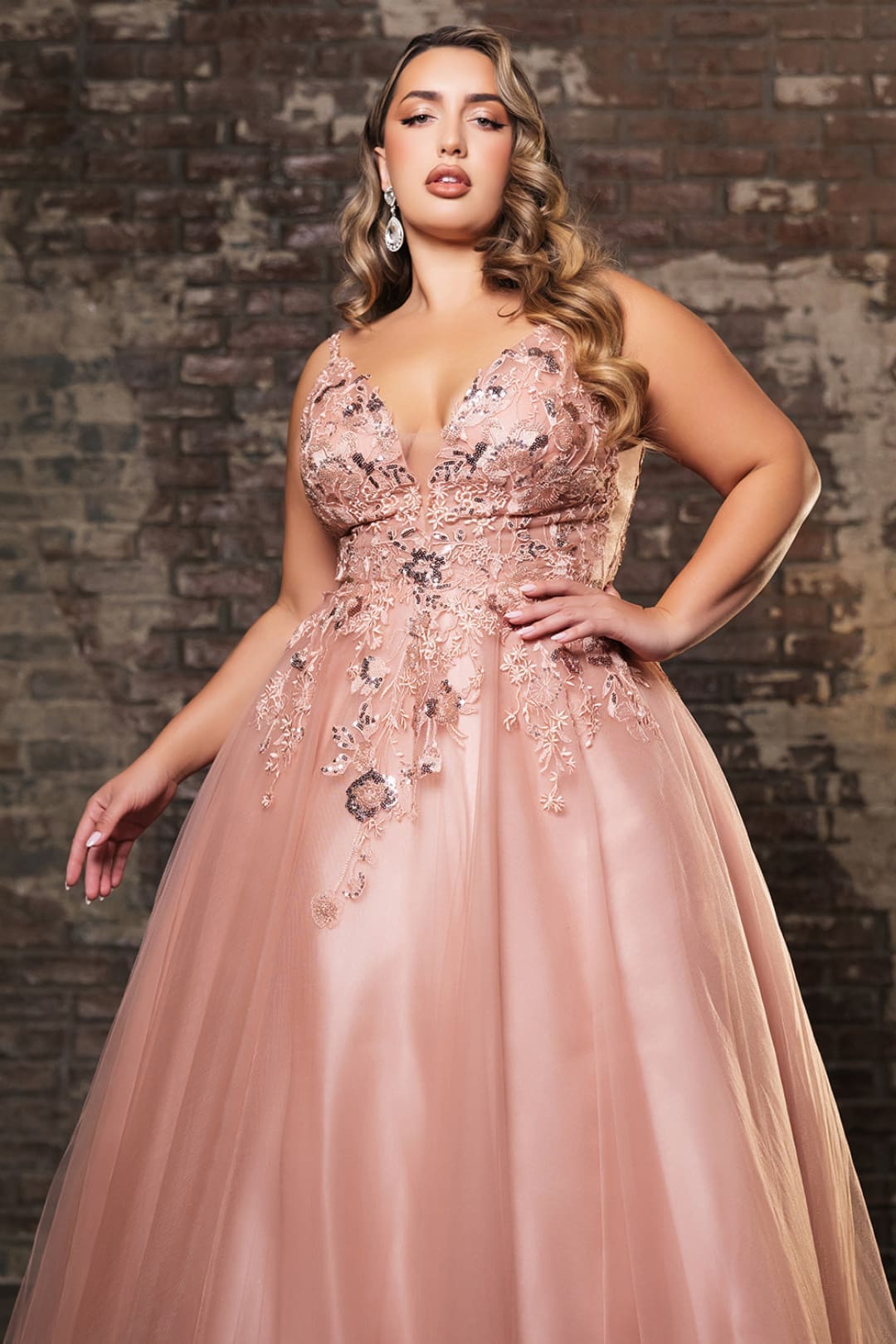 Plus Size Prom Dress Long Outfit Evening Gown By May Queen MQ2135 ROSEGOLD 14