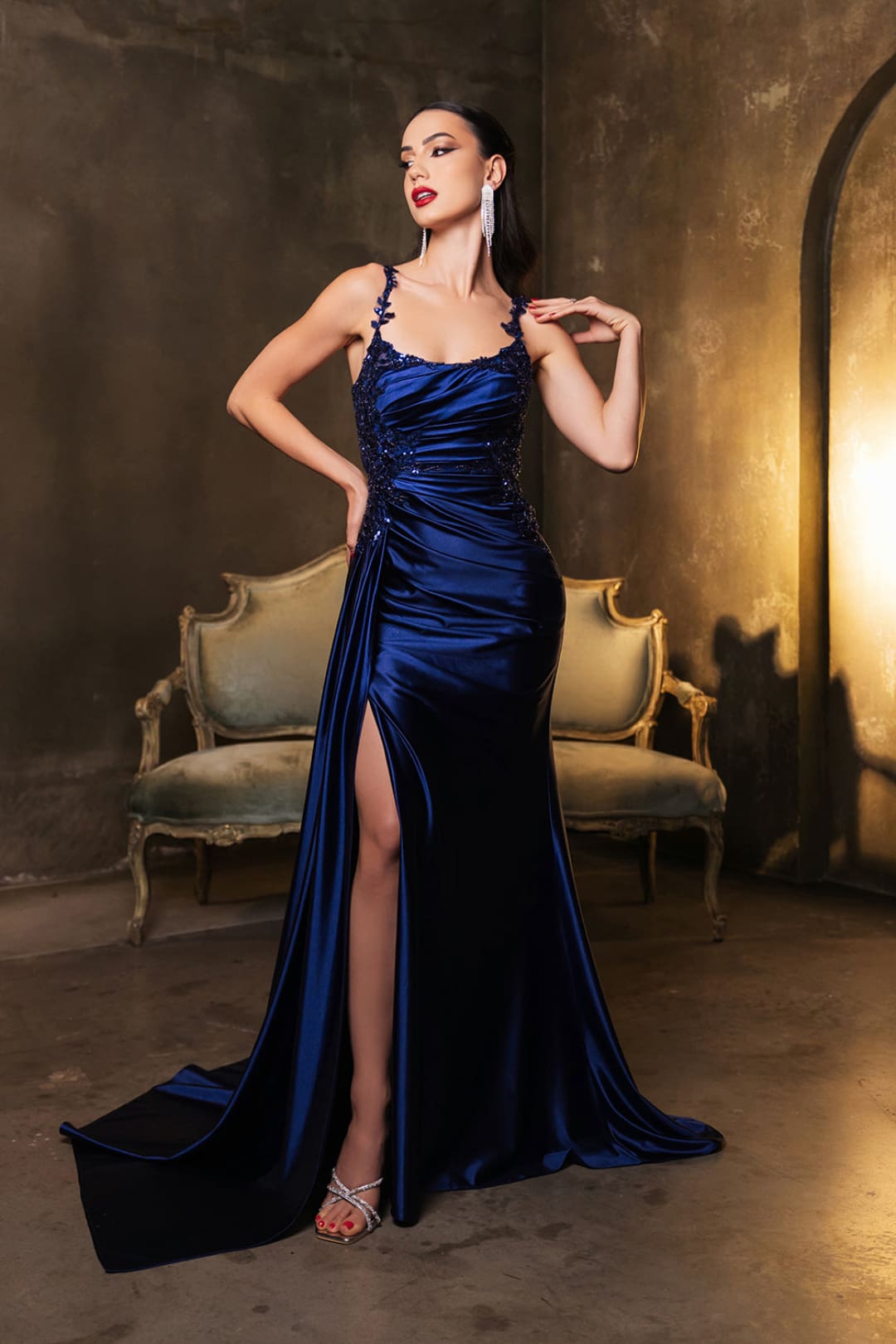 Prom Dress Square Neck Sleeveless Gala Gown By May Queen MQ2145 - NAVY / 4 - Dress