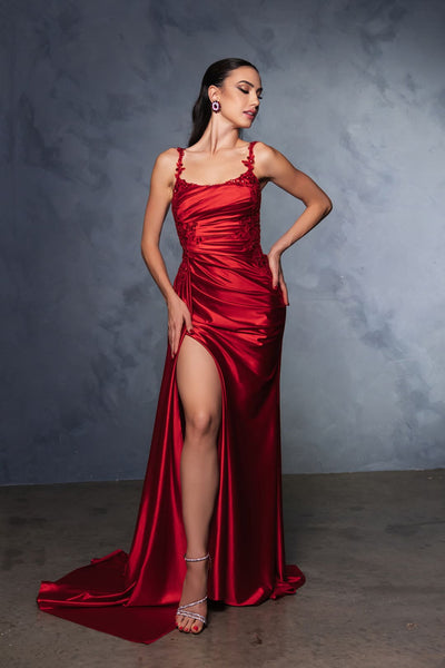 Prom Dress Square Neck Sleeveless Gala Gown By May Queen MQ2145B - RED / 22 - Dress