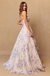 Prom Dress Strapless Print Puff Sleeves Gown By Amelia Couture SU084 - Dress