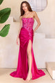 Prom Dress Strapless Side Slit Evening Gown By Amelia Couture 2051 - HOT PINK / Dress