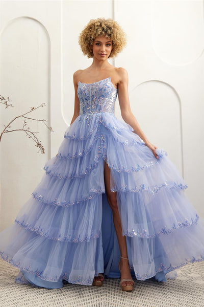 Prom Dress Sweetheart Illusion Bodice Gala Gown By Amelia Couture 4033 - PERIWINKLE / Dress