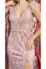 Feathered Glitter Prom Dress - Dress