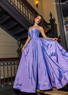 Rachel Allan 70871 Taffeta Corset A-line Slit Gown