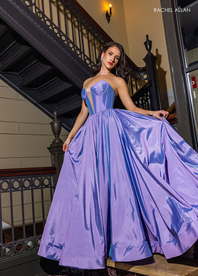 Rachel Allan 70871 Taffeta Corset A-line Slit Gown