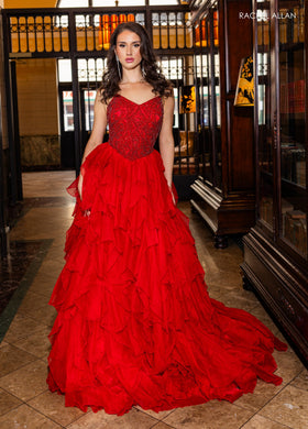 Rachel Allan 70788 Strapless A-line Ruffled Gown