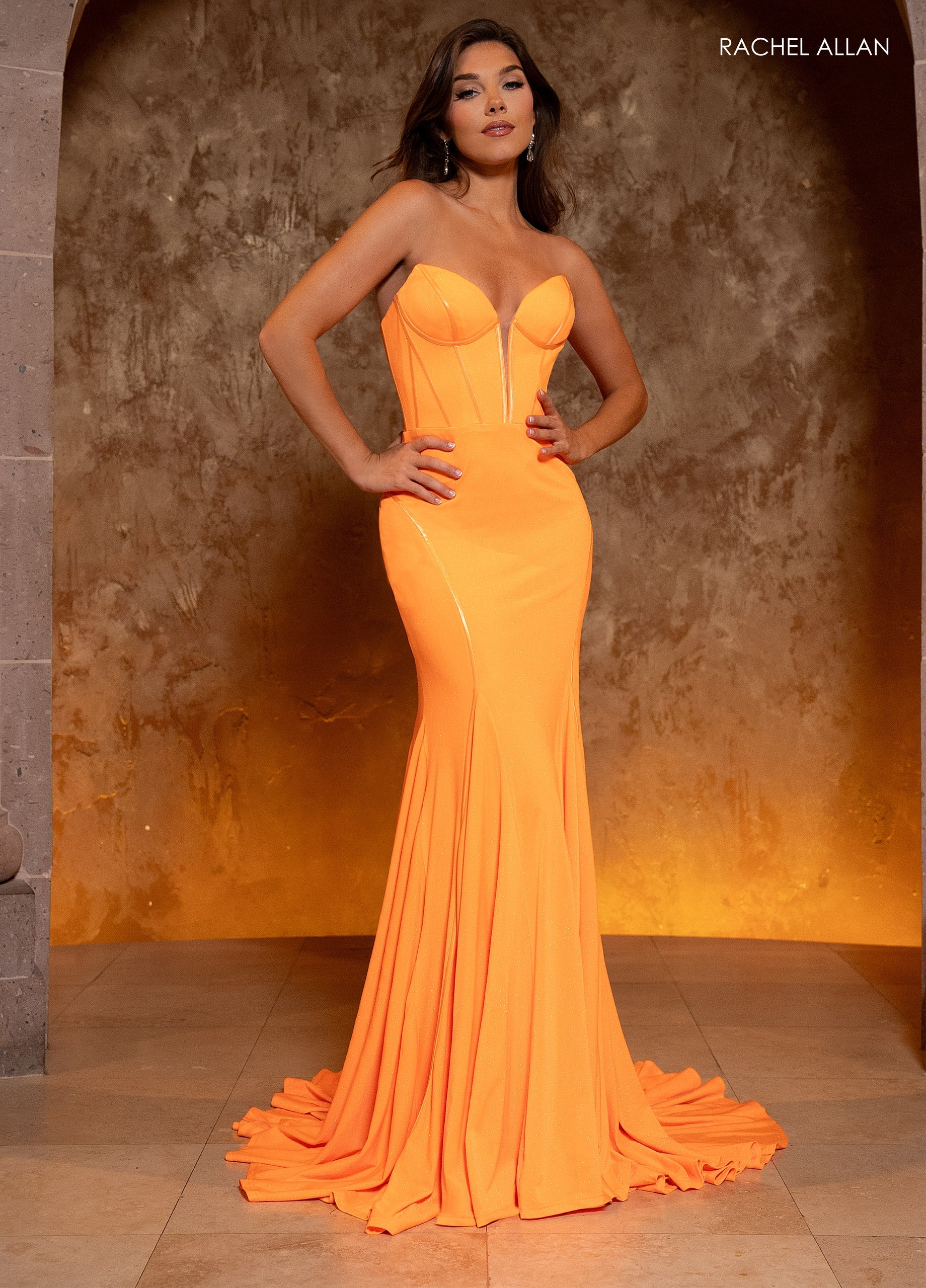 Rachel Allan 70802 Jersey Fitted Strapless Gown