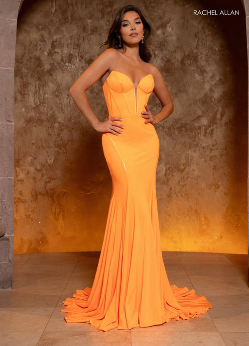 Rachel Allan 70802 Jersey Fitted Strapless Gown