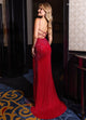 Rachel Allan 70855 Beaded Sheer V-Neck Slit Gown
