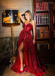 Rachel Allan 70791 Sequin Strapless A-line Slit Gown