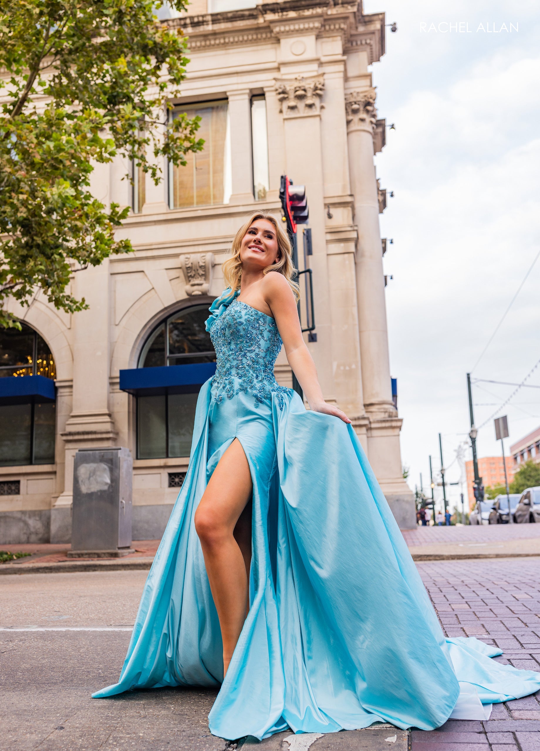 Rachel Allan 70841 One Shoulder A-line Slit Gown