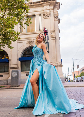Rachel Allan 70841 One Shoulder A-line Slit Gown