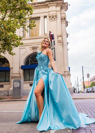 Rachel Allan 70841 One Shoulder A-line Slit Gown