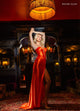 Rachel Allan 70779 Satin Fitted Strapless Slit Gown