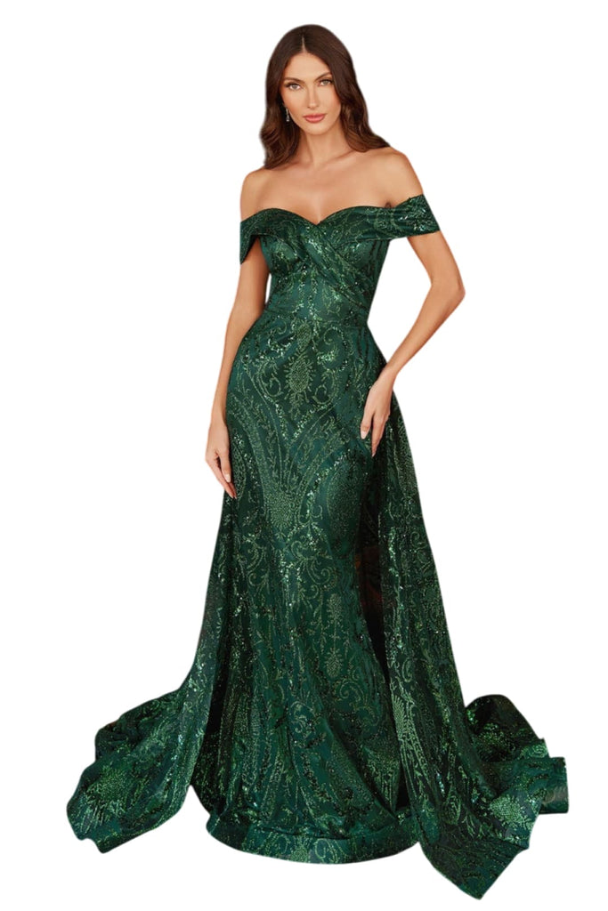 Prom Glitter Dress With Train 2025 Sparkling Evening Gown - EMERALD GREEN / 6 - Dress