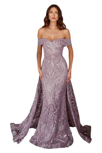 Prom Glitter Dress With Train 2025 Sparkling Evening Gown - MAUVE / 6 - Dress