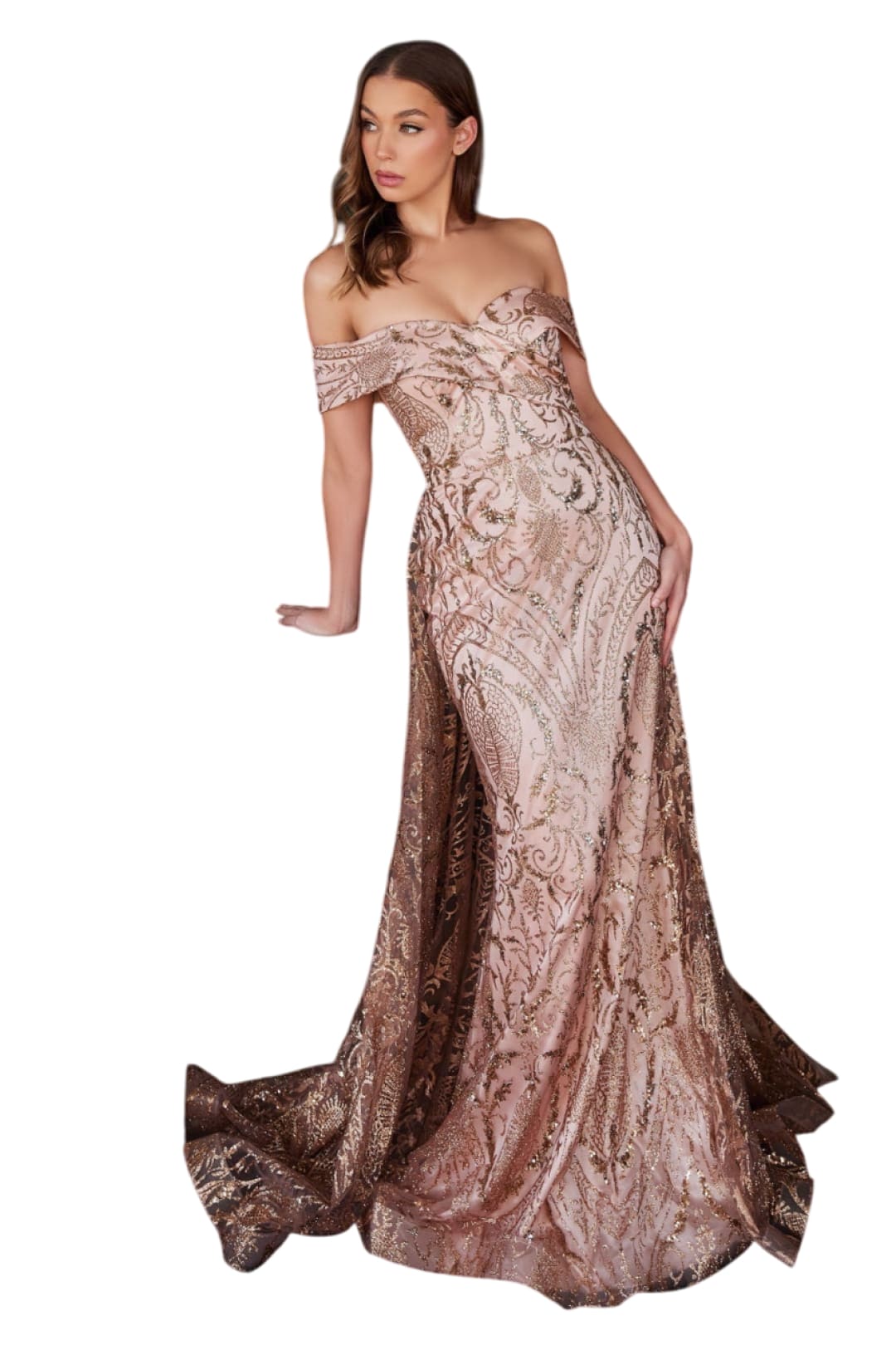 Prom Glitter Dress With Train 2025 Sparkling Evening Gown - ROSE GOLD / 6 - Dress