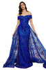 Prom Glitter Dress With Train 2025 Sparkling Evening Gown - ROYAL BLUE / 6 - Dress