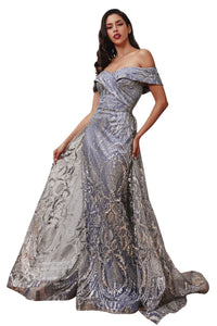 Prom Glitter Dress With Train 2025 Sparkling Evening Gown - SMOKY BLUE / 6 - Dress