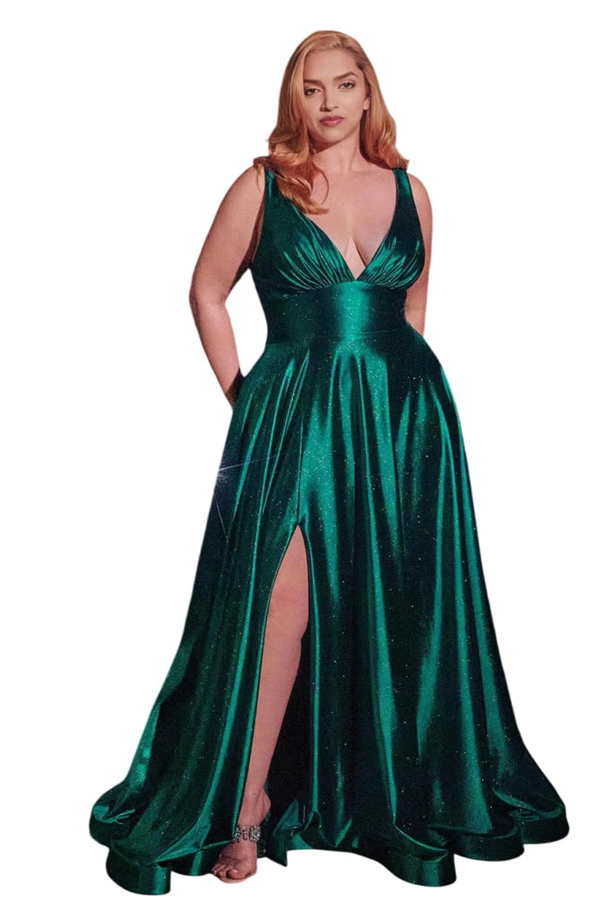 Prom Gown 2025 Plunging V-Neck Sleeveless Elegant Evening Dress - Emerald / 18 - Prom