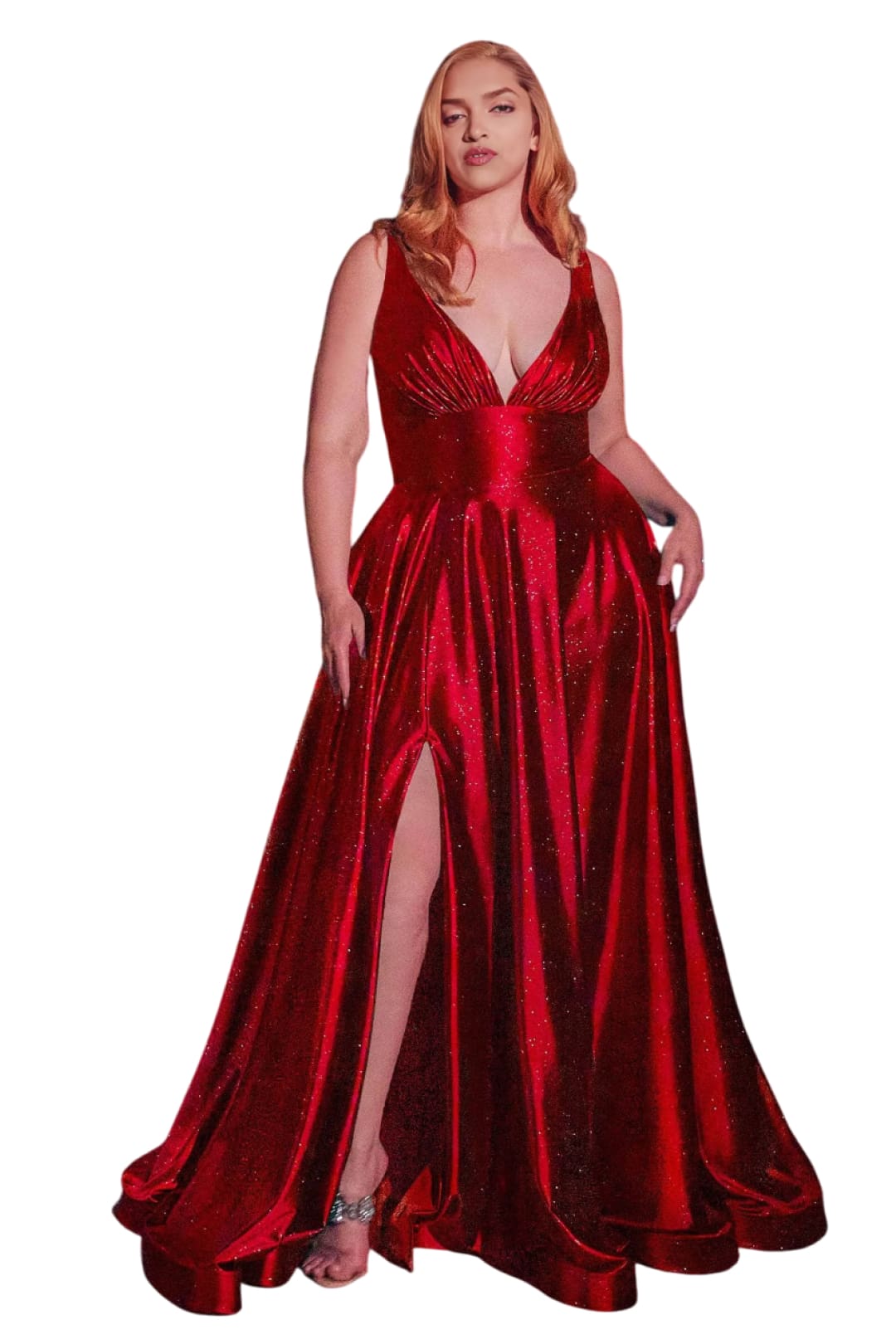 Prom Gown 2025 Plunging V-Neck Sleeveless Elegant Evening Dress - Red / 18 - Prom