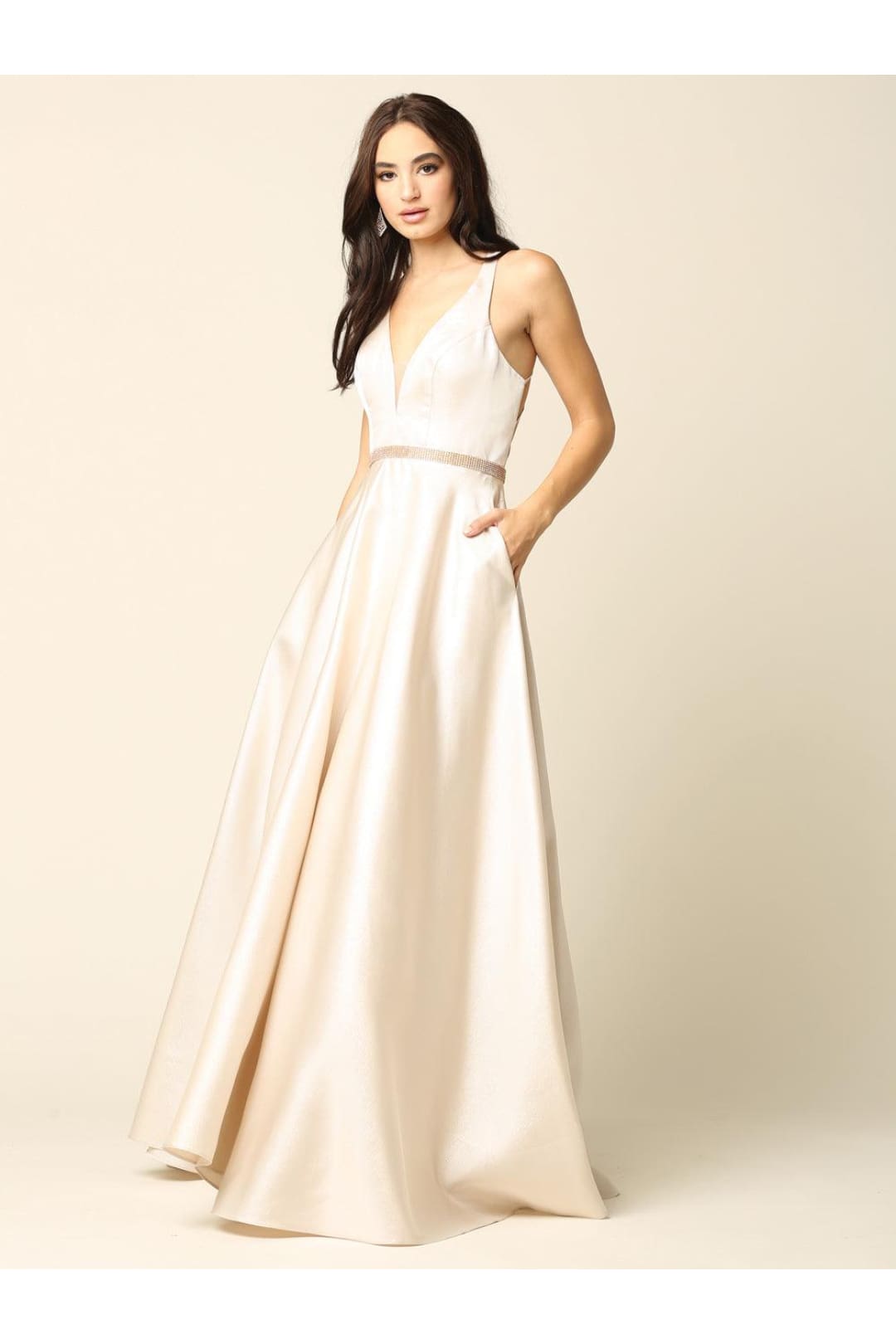 Prom Long Formal Metallic Satin Dress - The Dress Outlet