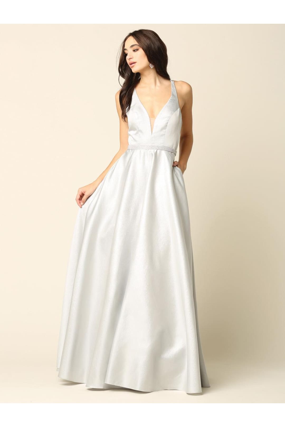 Prom Long Formal Metallic Satin Dress - The Dress Outlet