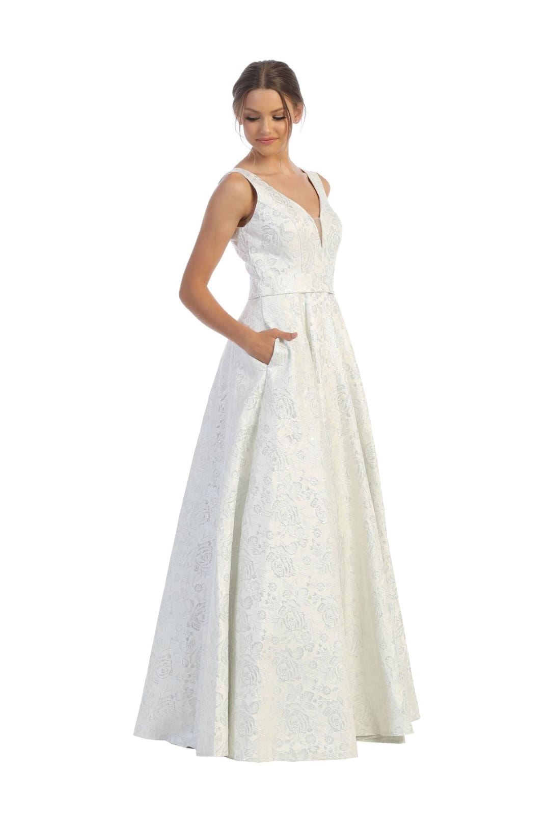Prom Long Formal Sleeveless Jacquard  Ball Gown - The Dress Outlet