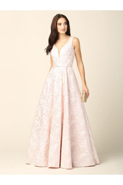 Prom Long Formal Sleeveless Jacquard  Ball Gown - The Dress Outlet
