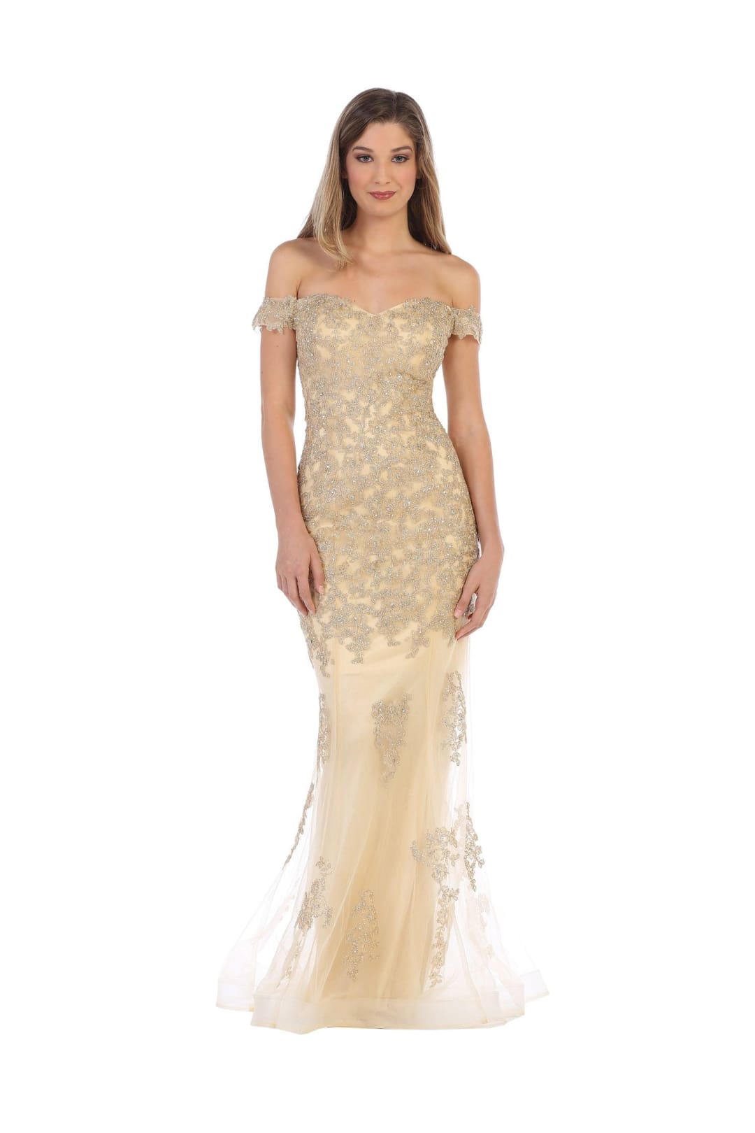 Prom Long Off Shoulder Fitted Formal Dress - The Dress Outlet