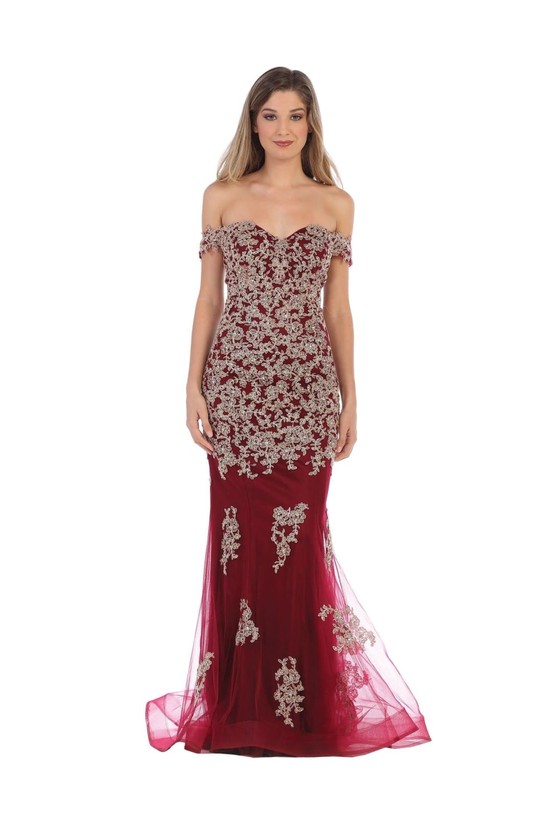 Prom Long Off Shoulder Fitted Formal Dress - The Dress Outlet
