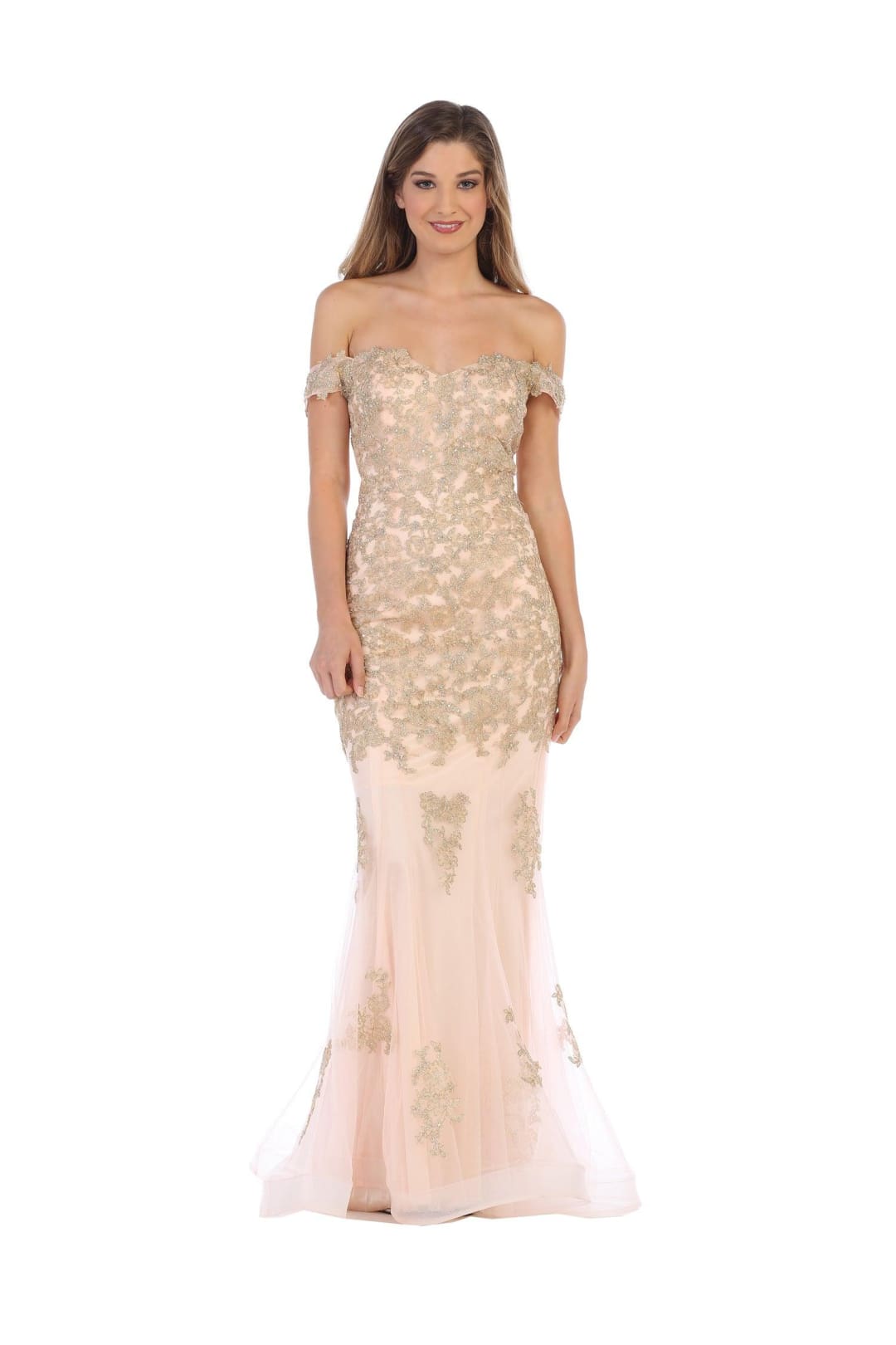 Prom Long Off Shoulder Fitted Formal Dress - The Dress Outlet