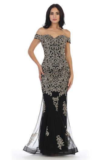 Prom Long Off Shoulder Fitted Formal Dress - The Dress Outlet