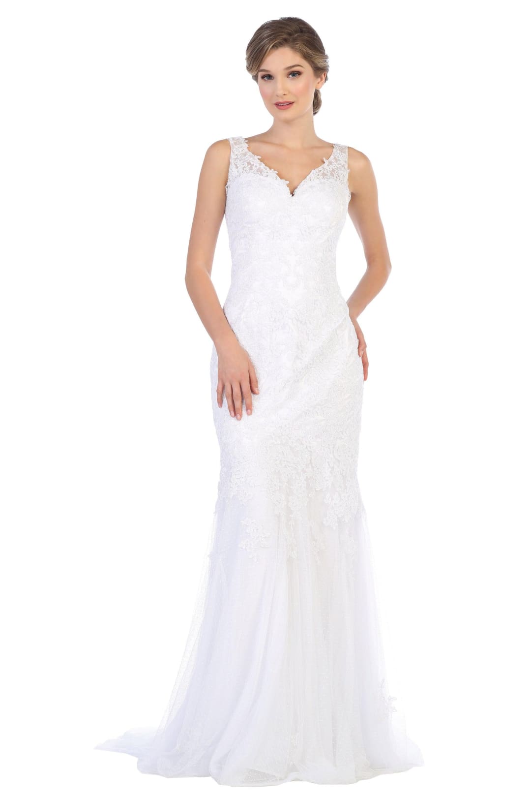 Prom Long Sleeveless Formal Fitted Lace Dress - The Dress Outlet