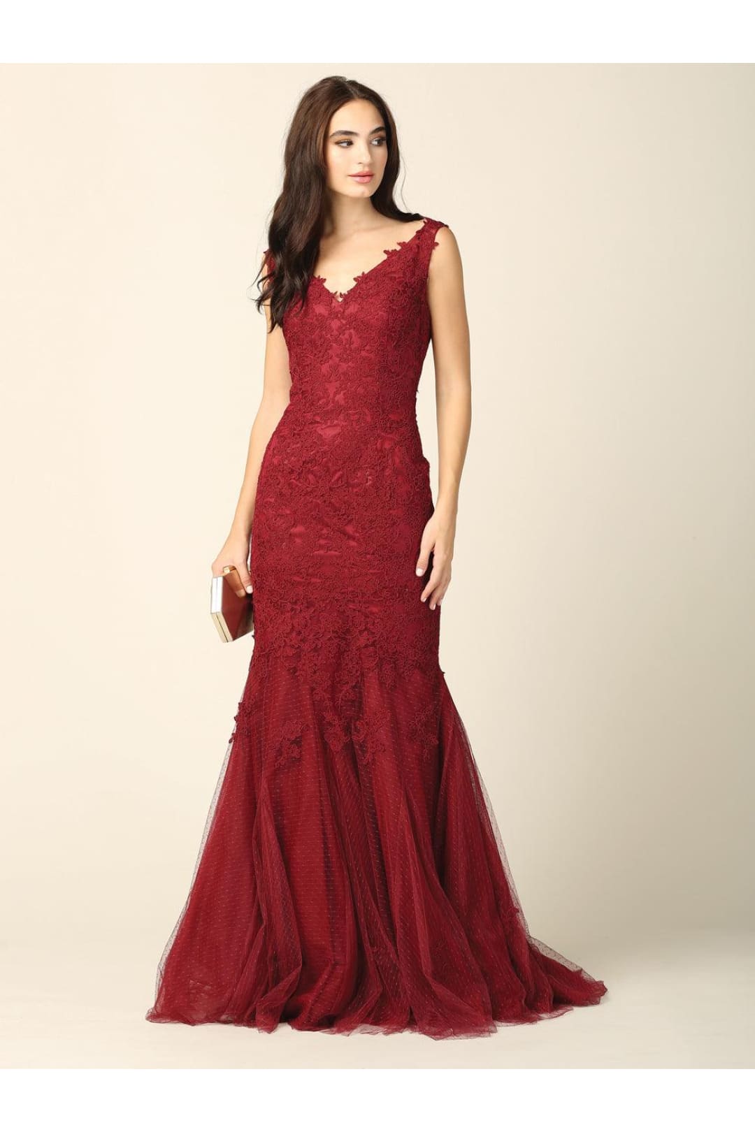 Prom Long Sleeveless Formal Fitted Lace Dress - The Dress Outlet