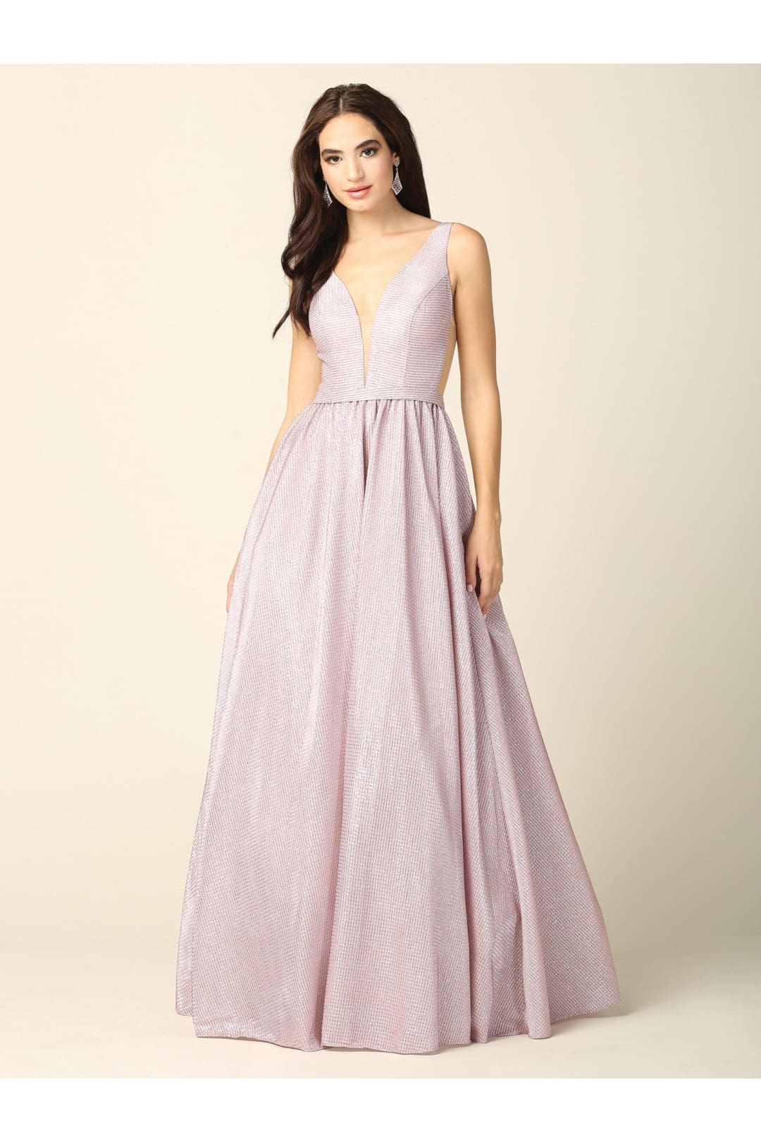 Prom Long Sleeveless Formal Metallic Ball Gown - The Dress Outlet