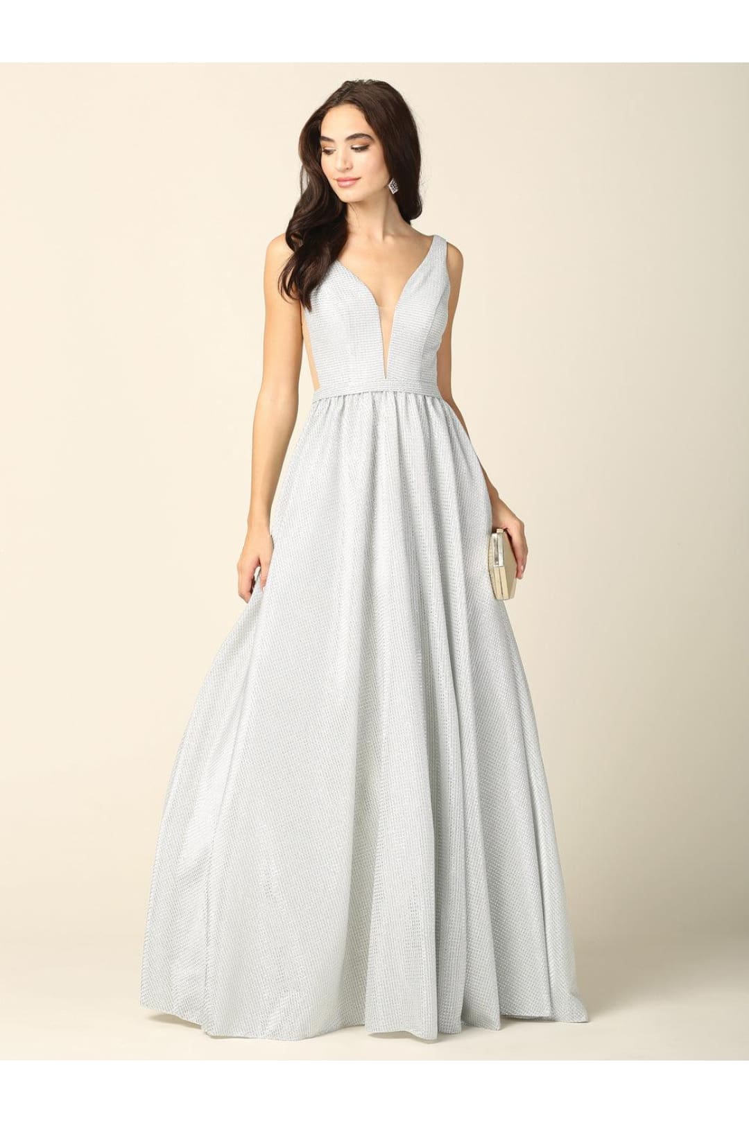 Prom Long Sleeveless Formal Metallic Ball Gown - The Dress Outlet