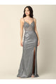Prom Long Spaghetti Strap Formal Metallic Dress - The Dress Outlet