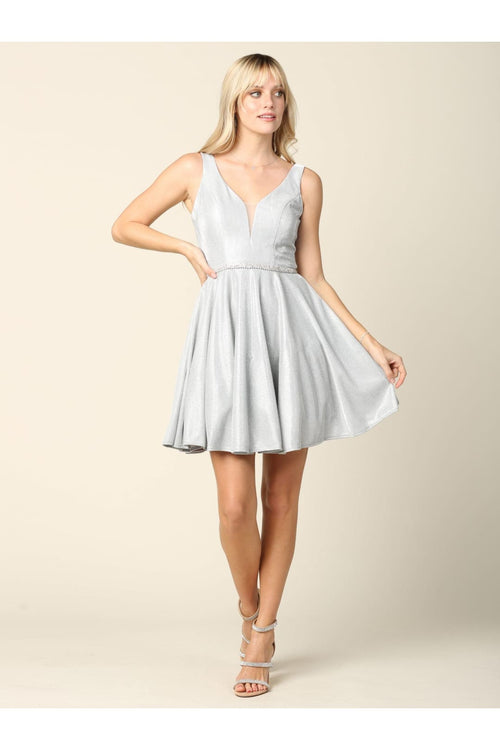 Prom Short Sleeveless Metallic Cocktail Dress - The Dress Outlet